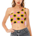 Pink Sunflower Pattern Print One Shoulder Crop Top