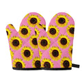 Pink Sunflower Pattern Print Oven Mitts