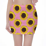 Pink Sunflower Pattern Print Pencil Mini Skirt