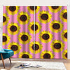 Pink Sunflower Pattern Print Pencil Pleat Curtains