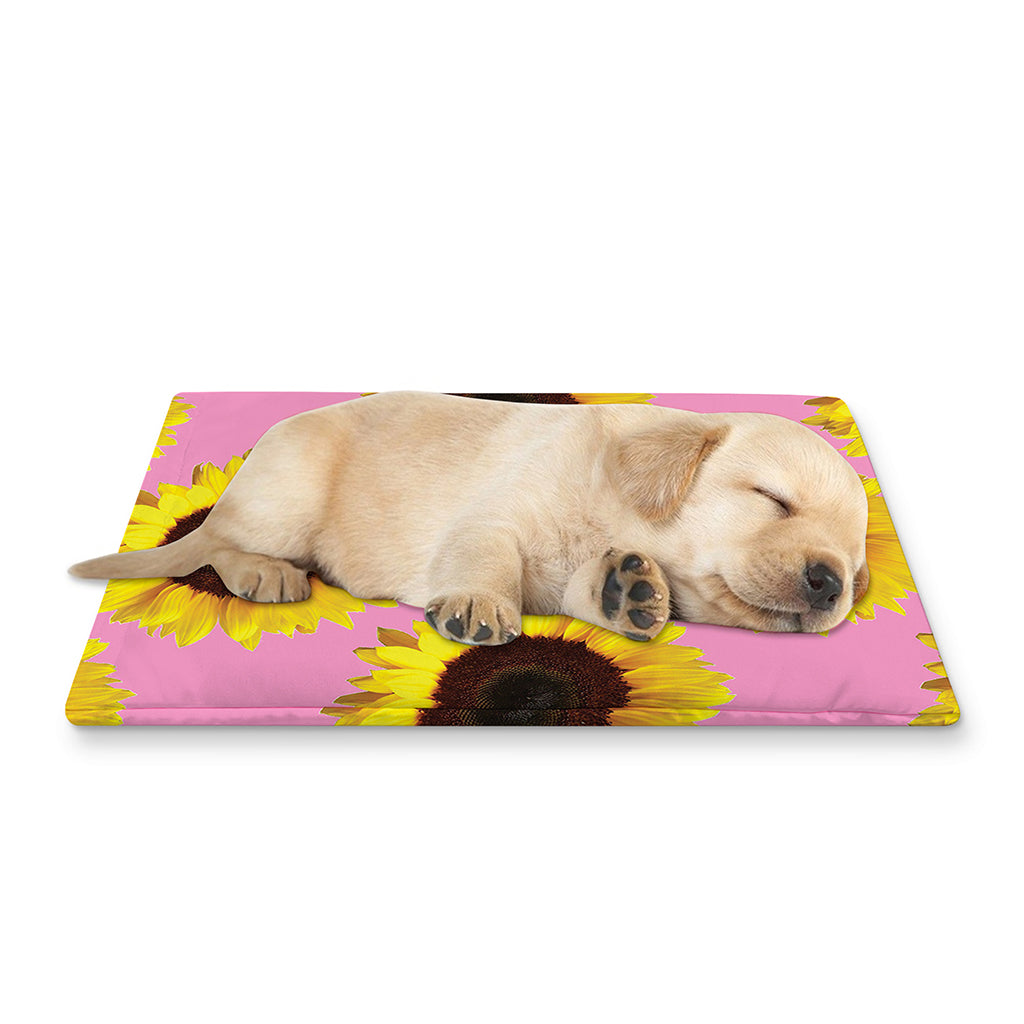 Pink Sunflower Pattern Print Pet Cooling Mat Cover