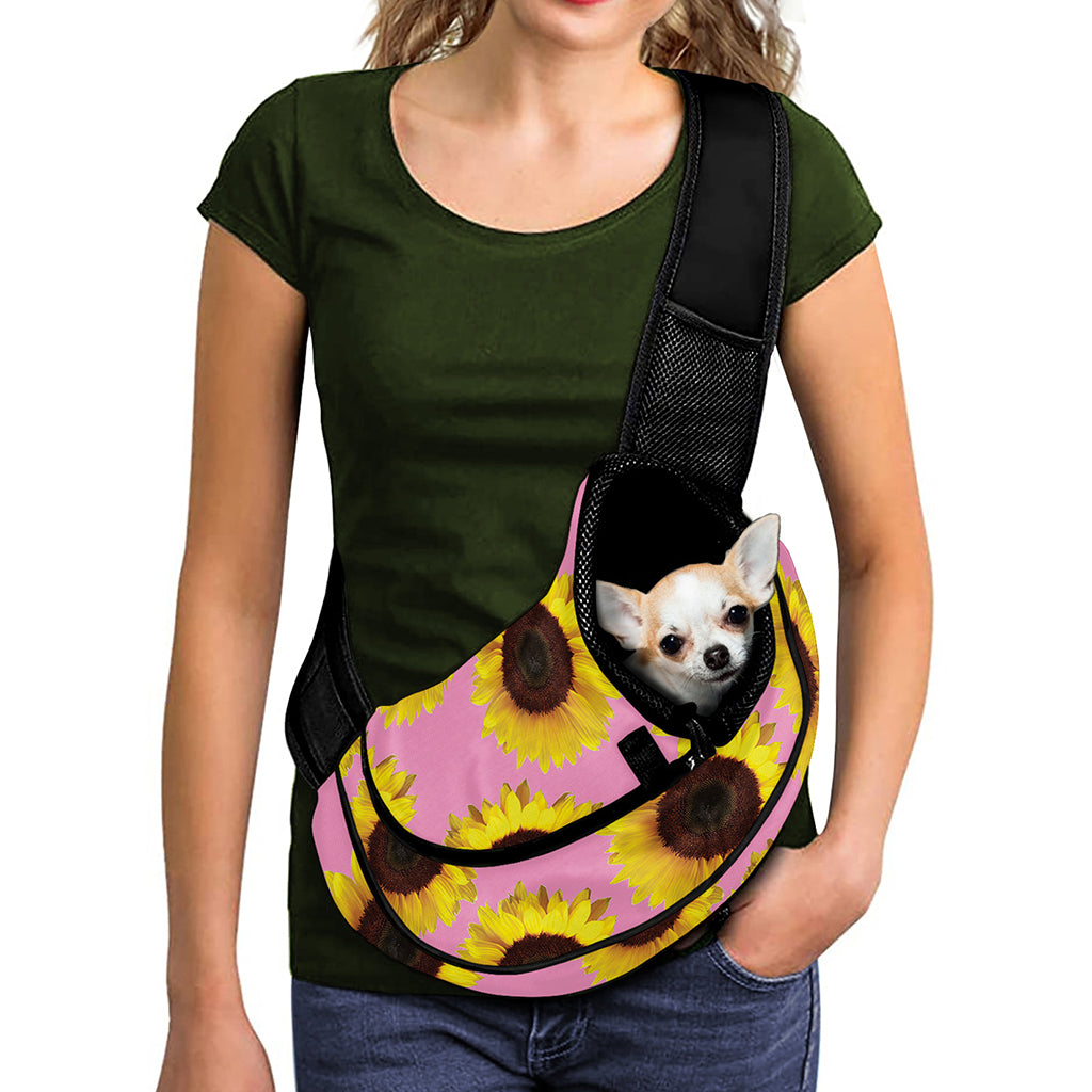 Pink Sunflower Pattern Print Pet Sling Carrier