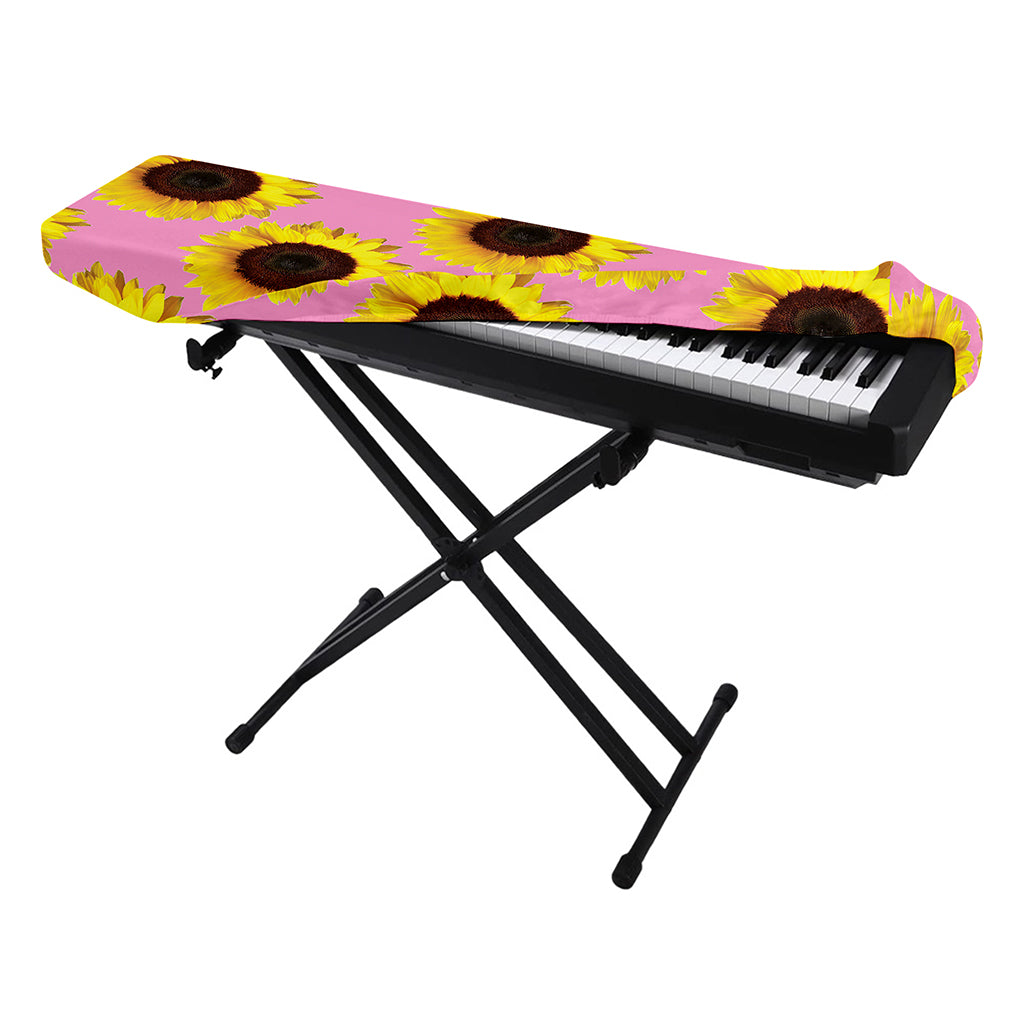 Pink Sunflower Pattern Print Piano Keyboard Cover