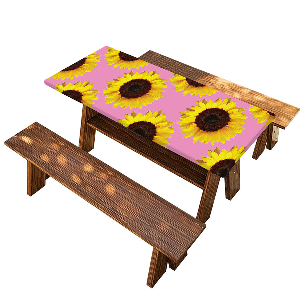 Pink Sunflower Pattern Print Picnic Table Cover