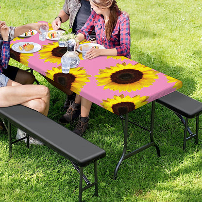 Pink Sunflower Pattern Print Picnic Table Cover