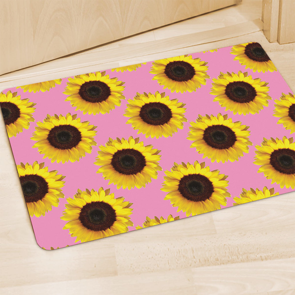 Pink Sunflower Pattern Print Polyester Doormat