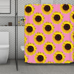 Pink Sunflower Pattern Print Polyester Shower Curtain