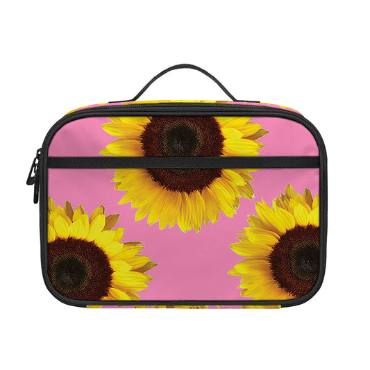 Pink Sunflower Pattern Print Portable Lunch Bag