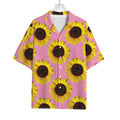 Pink Sunflower Pattern Print Rayon Hawaiian Shirt