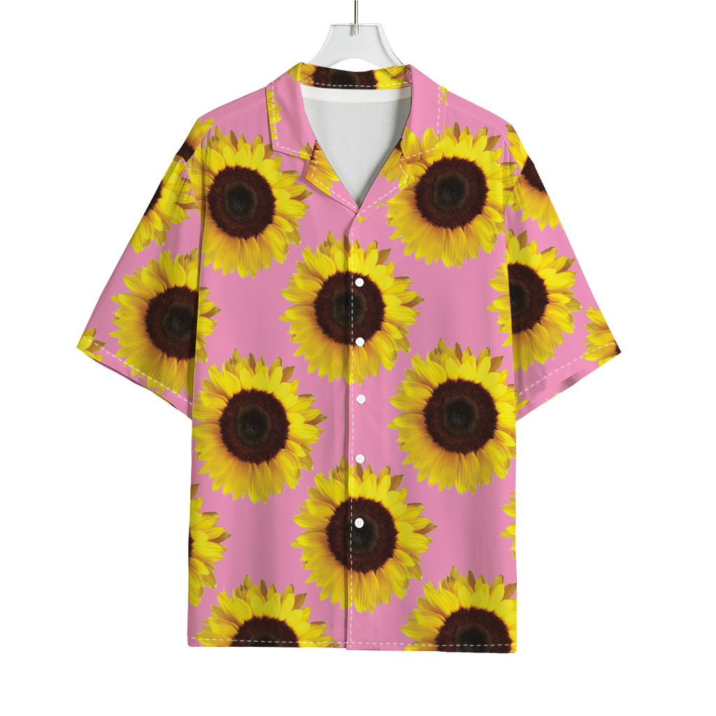 Pink Sunflower Pattern Print Rayon Hawaiian Shirt
