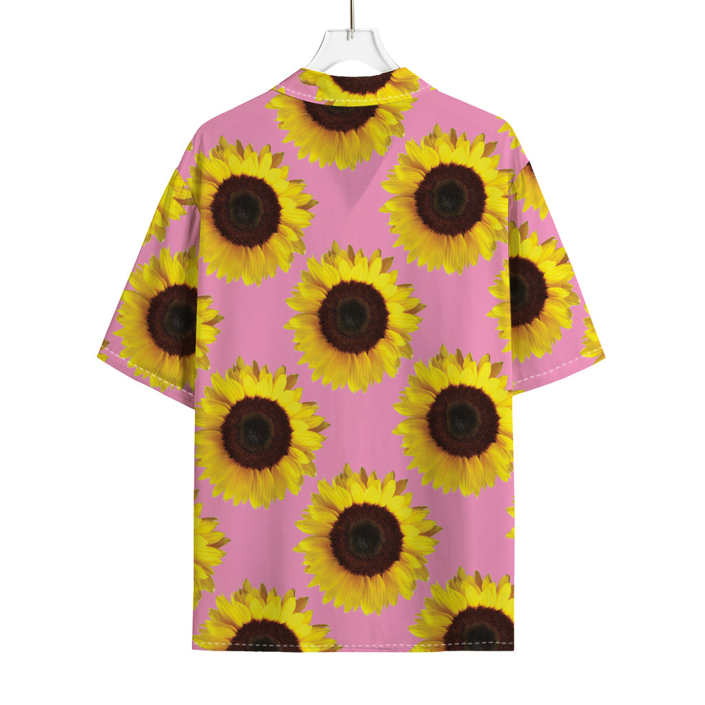 Pink Sunflower Pattern Print Rayon Hawaiian Shirt