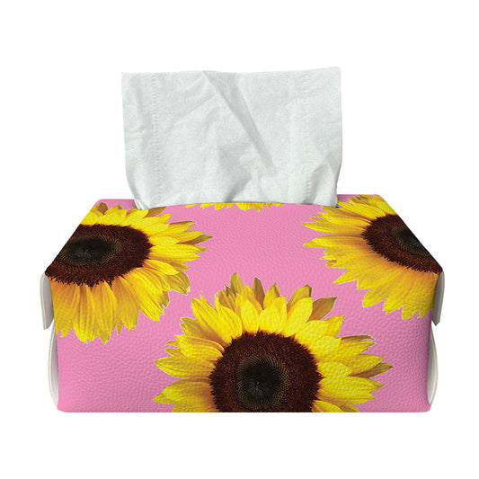 Pink Sunflower Pattern Print Rectangle Tissue Box Cover