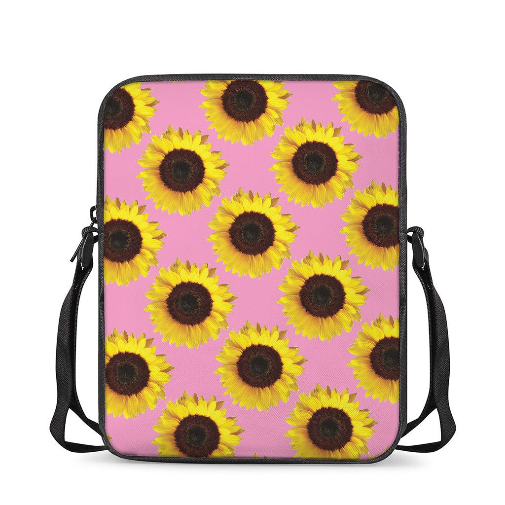 Pink Sunflower Pattern Print Rectangular Crossbody Bag