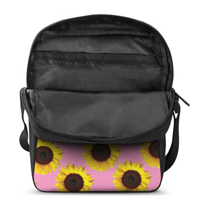 Pink Sunflower Pattern Print Rectangular Crossbody Bag