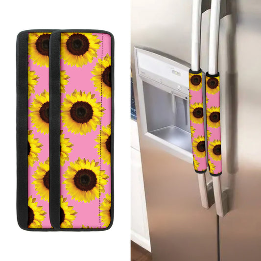 Pink Sunflower Pattern Print Refrigerator Handle Covers