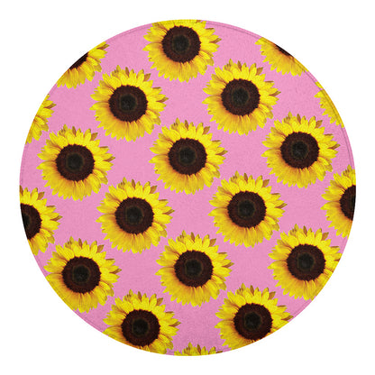 Pink Sunflower Pattern Print Round Blanket