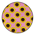 Pink Sunflower Pattern Print Round Floor Mat