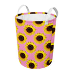 Pink Sunflower Pattern Print Round Laundry Basket