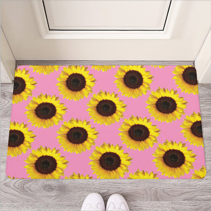 Pink Sunflower Pattern Print Rubber Doormat