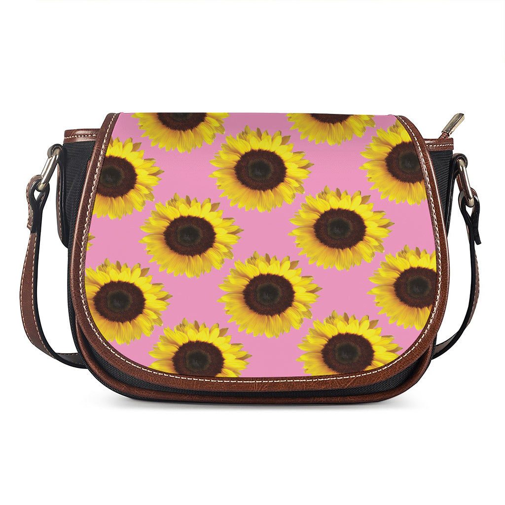Pink Sunflower Pattern Print Saddle Bag