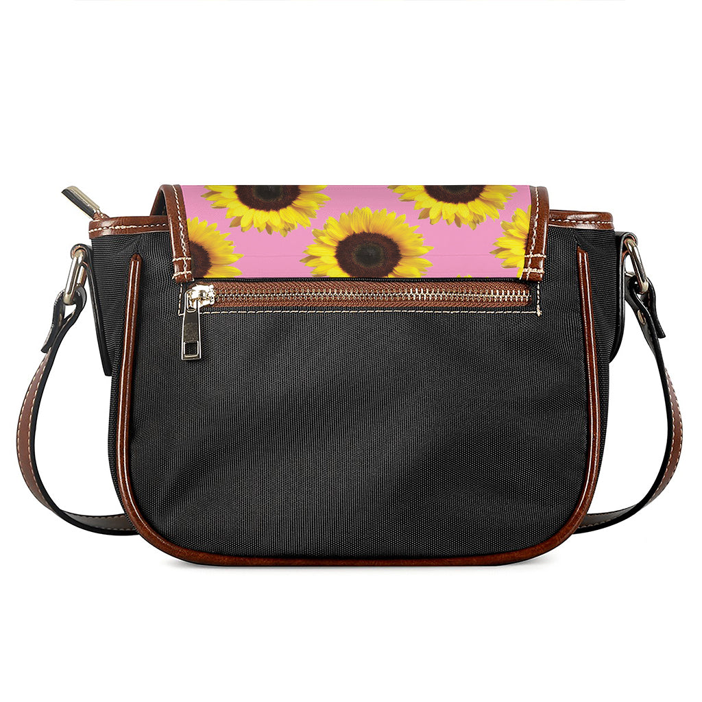 Pink Sunflower Pattern Print Saddle Bag