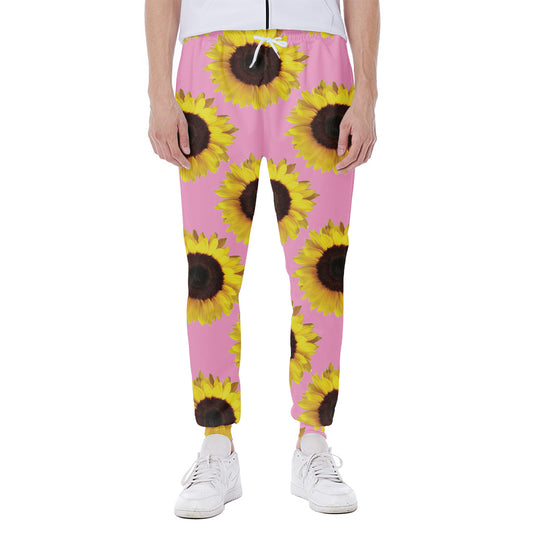 Pink Sunflower Pattern Print Scuba Joggers