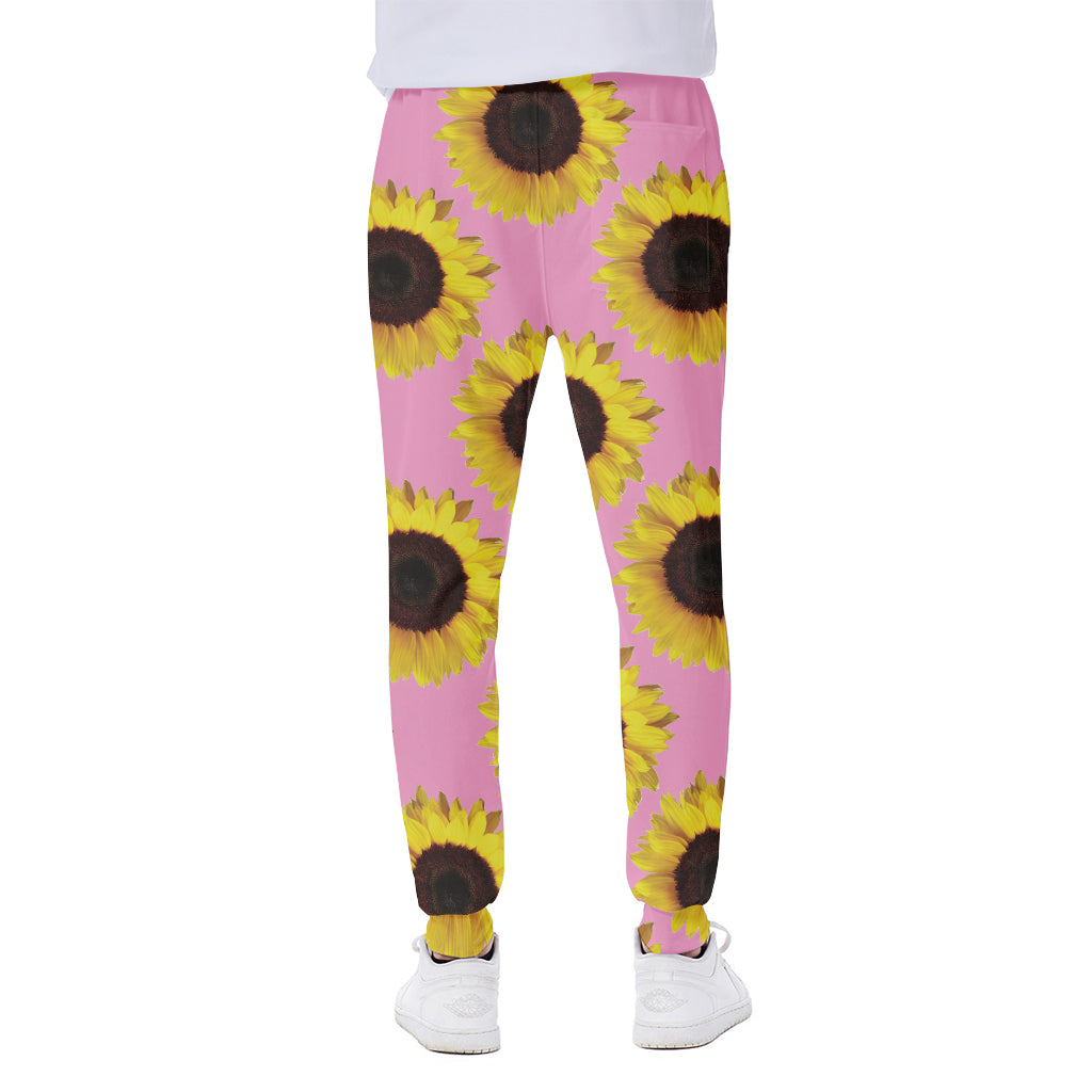Pink Sunflower Pattern Print Scuba Joggers