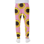 Pink Sunflower Pattern Print Scuba Joggers