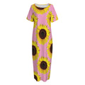 Pink Sunflower Pattern Print Short Sleeve Long Nightdress