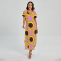 Pink Sunflower Pattern Print Short Sleeve Maxi Dress