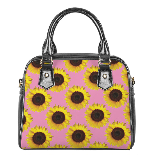 Pink Sunflower Pattern Print Shoulder Handbag