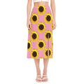 Pink Sunflower Pattern Print Side Slit Midi Skirt
