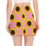 Pink Sunflower Pattern Print Side Slit Mini Skirt