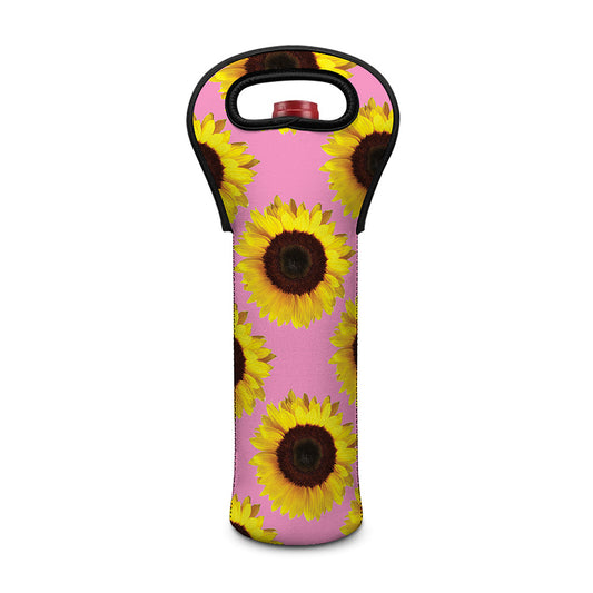 Pink Sunflower Pattern Print Single Neoprene Wine Tote
