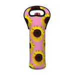 Pink Sunflower Pattern Print Single Neoprene Wine Tote