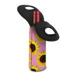 Pink Sunflower Pattern Print Single Neoprene Wine Tote