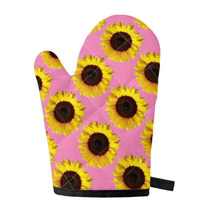 Pink Sunflower Pattern Print Single Oven Mitt