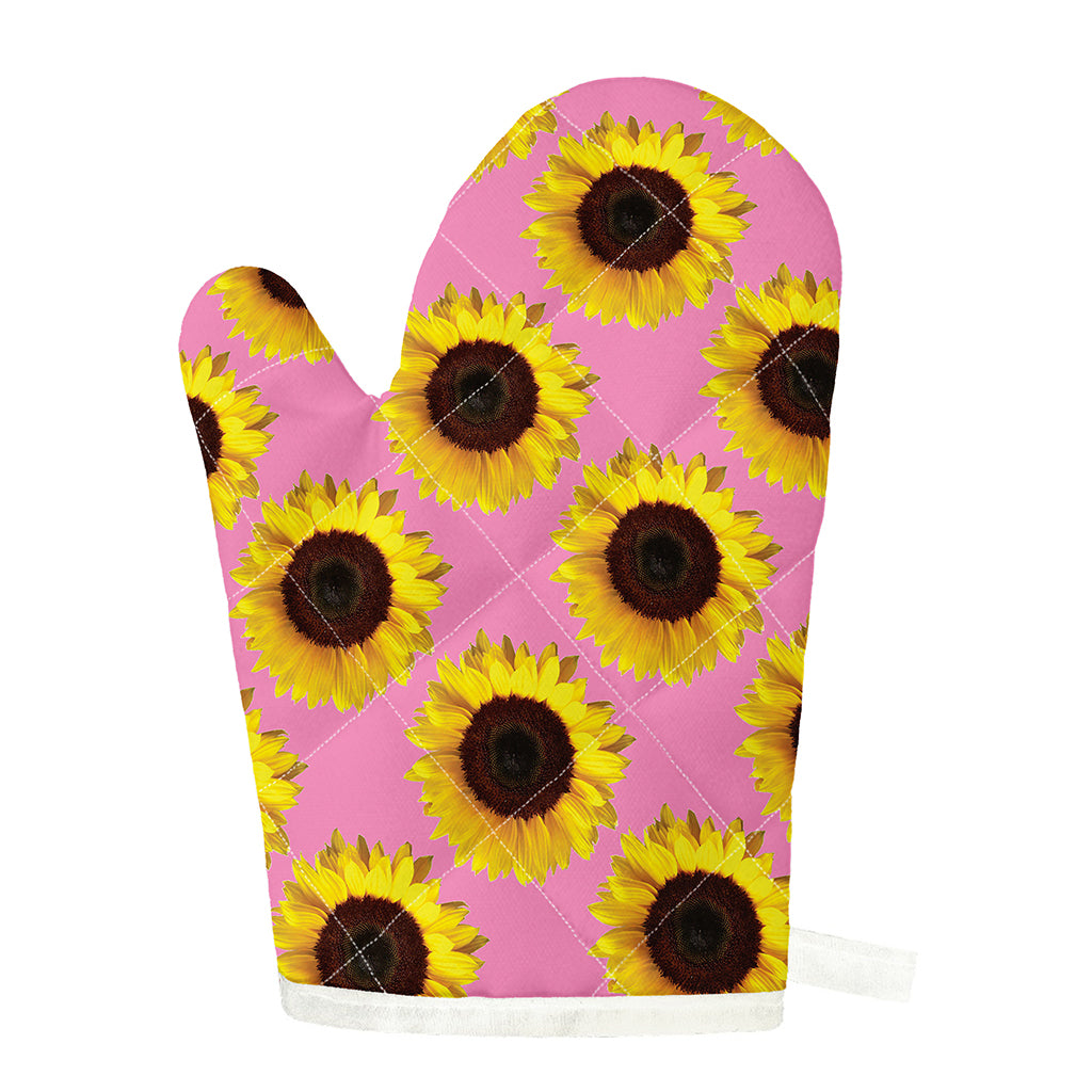Pink Sunflower Pattern Print Single Oven Mitt