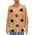 Pink Sunflower Pattern Print Sleeveless Baseball Jersey