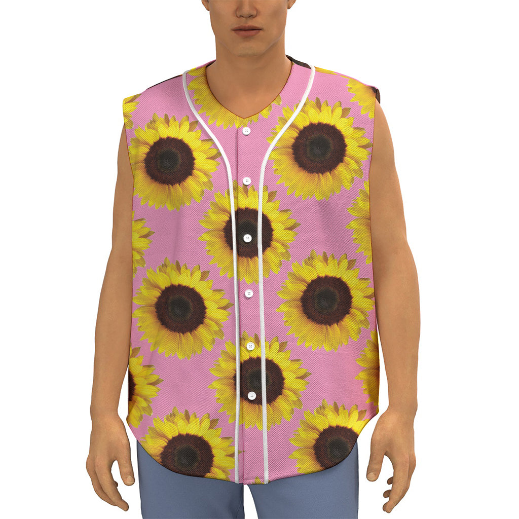 Pink Sunflower Pattern Print Sleeveless Baseball Jersey