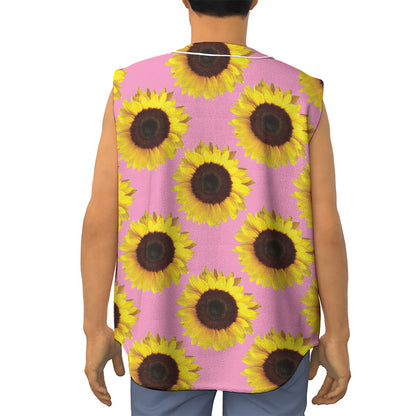 Pink Sunflower Pattern Print Sleeveless Baseball Jersey