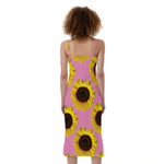 Pink Sunflower Pattern Print Slim Fit Midi Cami Dress