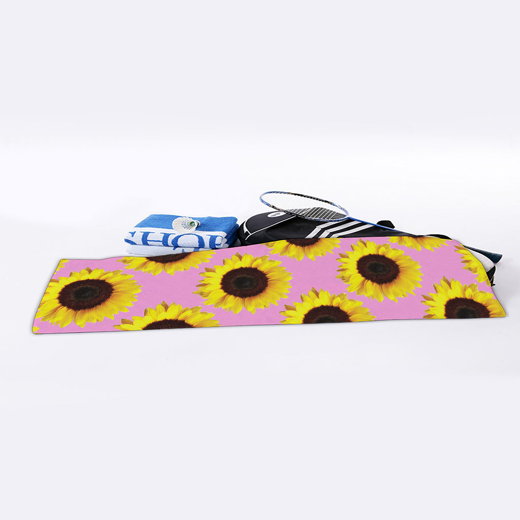 Pink Sunflower Pattern Print Sports Towel