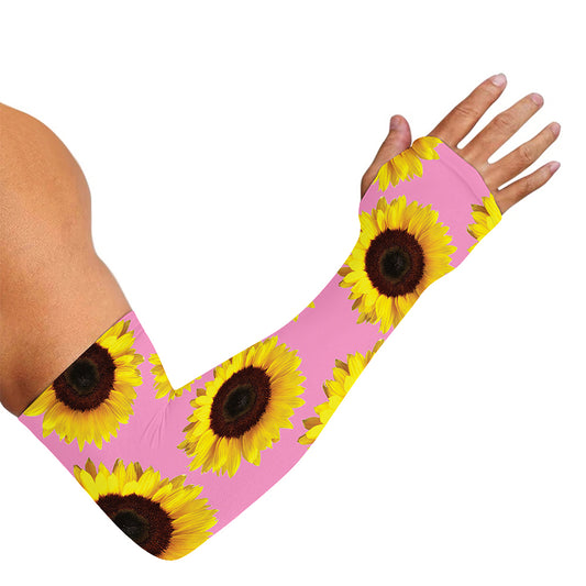 Pink Sunflower Pattern Print Sun Protection Arm Sleeves