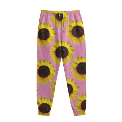 Pink Sunflower Pattern Print Sweatpants