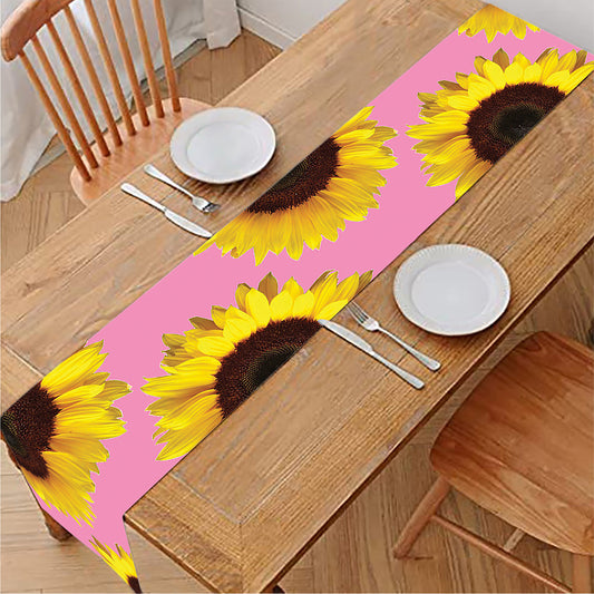 Pink Sunflower Pattern Print Table Runner