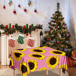 Pink Sunflower Pattern Print Tablecloth