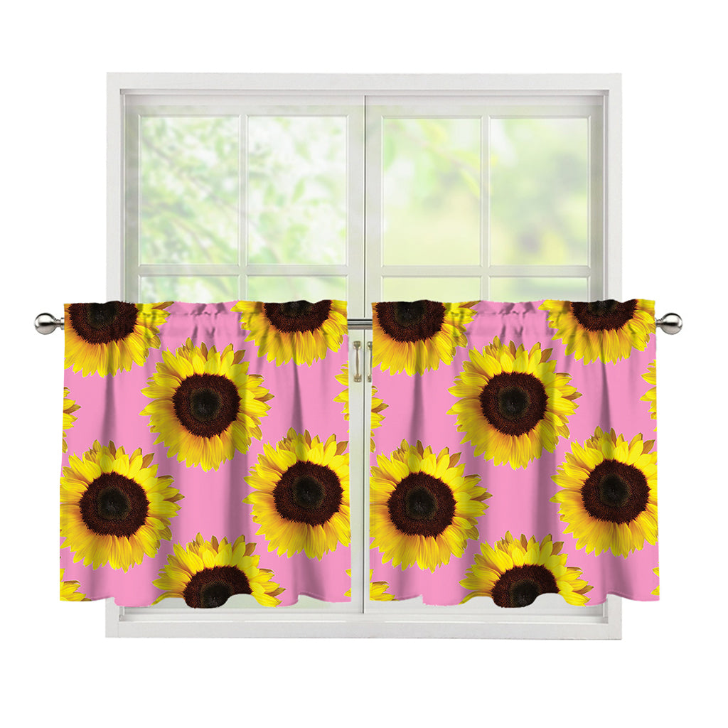 Pink Sunflower Pattern Print Tier Curtains