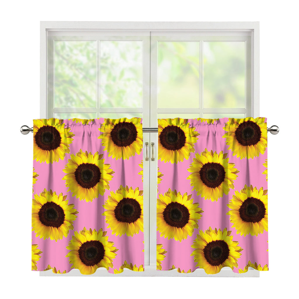 Pink Sunflower Pattern Print Tier Curtains