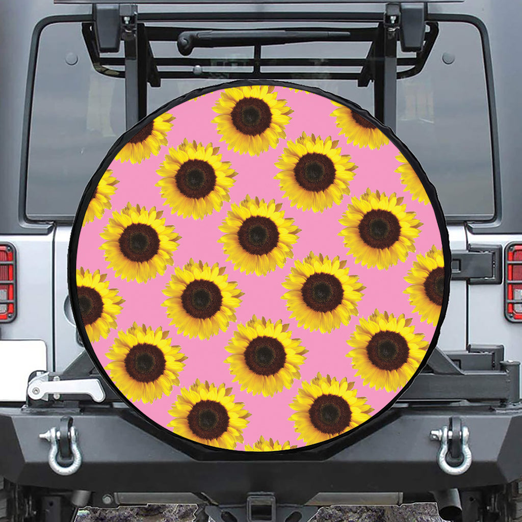 Pink Sunflower Pattern Print Tire Cover